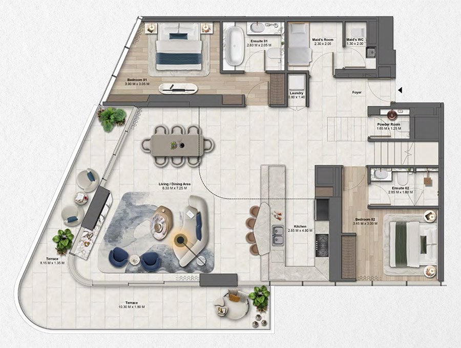 Dubai Maritime City 4 Bedroom Apartment Floor Plan